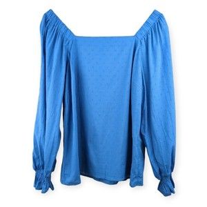 Status By Chenault Bright Blue Swiss Dot Top Balloon Sleeve Off Shoulder L